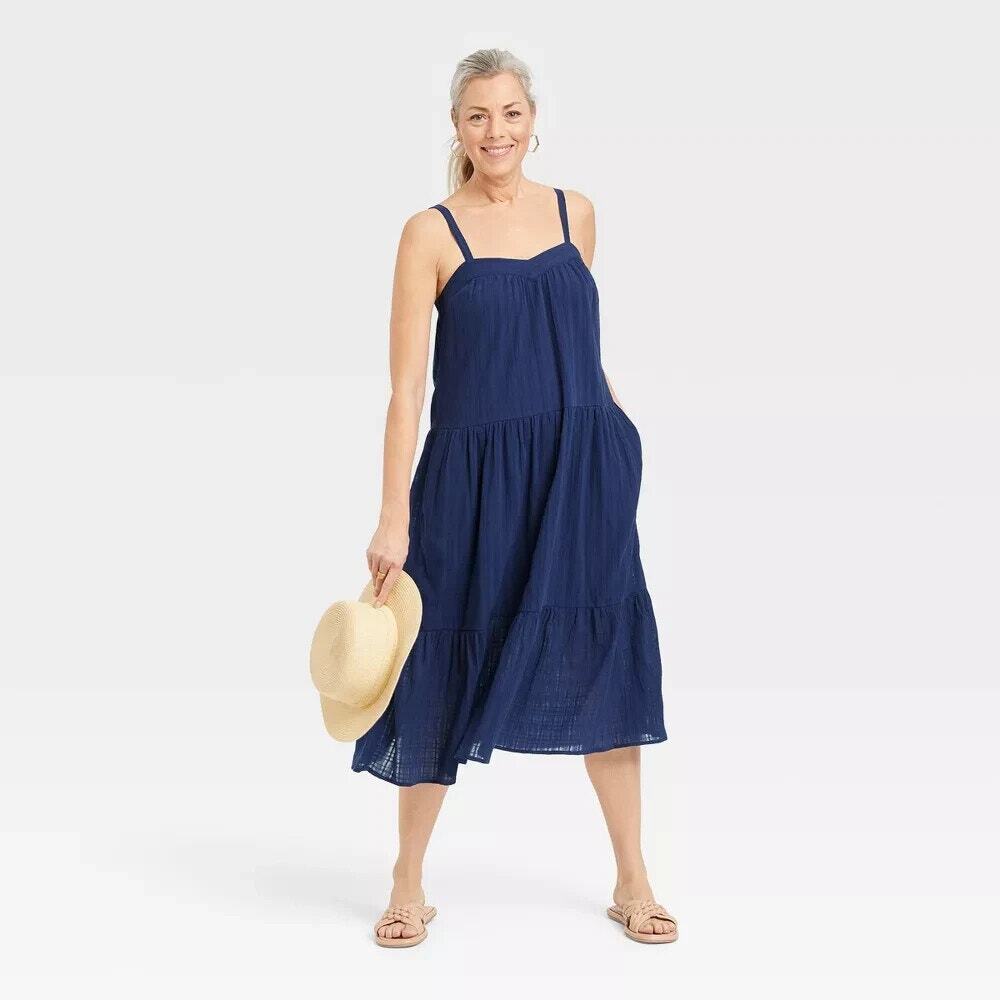 Knox Rose Blue Tiered Midi Gauze Dress